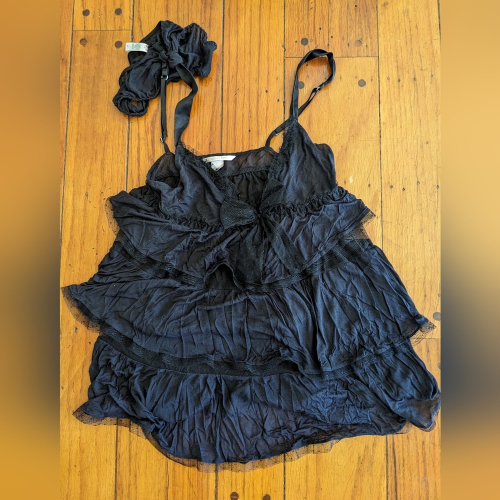 Victoria's Secret Black Baby Doll Lingerie Small Bow Lace